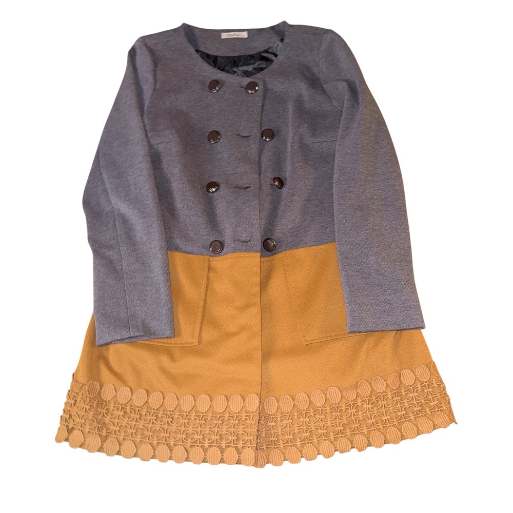 Darling Gray & Mustard Double Breasted Jacket with Lace Trim‎ size Medium